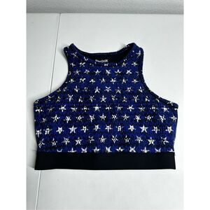 Reebok Sport Bra Crop Top Blue White Red Size L